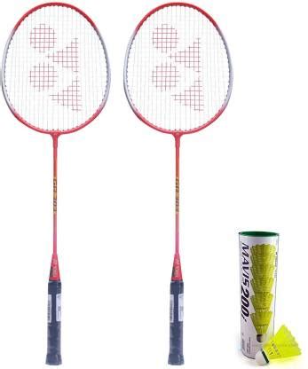 YONEX GR 303 Badminton Racquet Set of 2 (Red) + Mavis 200i Shuttlecock ...