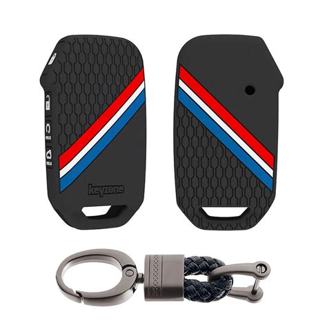 Keyzone striped silicone key cover & keychain for Kia Carens Clavis, S
