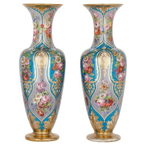 Pair of Antique French Floral Glass Vases by Baccarat For Sale at 1stDibs