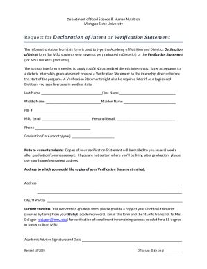 Fillable Online Request for Declaration of Intent or Verification ...