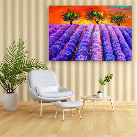Lavender Fields & Trees Canvas Painting Synthetic Frame – ArtzFolio.com