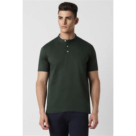 Buy Van Heusen Men Green Solid Mandarin Neck T-Shirt Online