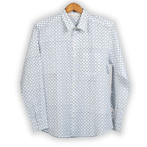 Full Sleeve Indian Hand Block Print Shirt Line Jali Blue Design Shirt ...