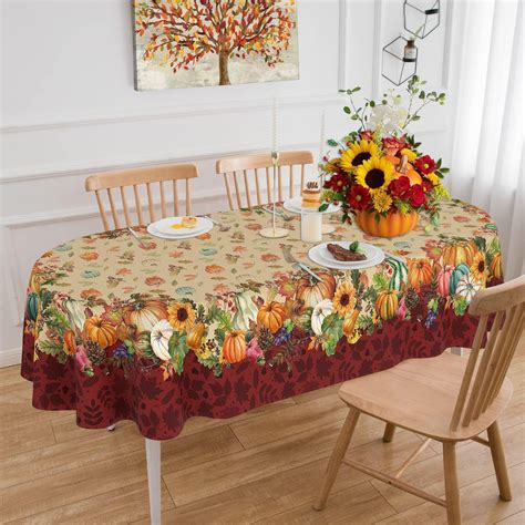 Fall Tablecloth Oval 52 x 70 Inch, Oval Fall Tablecloth, Autumn Pumpkin ...