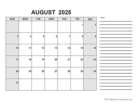 August 2025 Calendar with Holidays | CalendarLabs