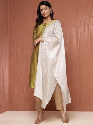 Buy Fabindia White Cotton Blend Woven Stole Online