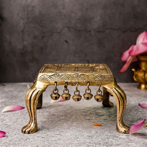 The Advitya | Brass Square Chowki with Bells | Pooja Chowki | Chowki