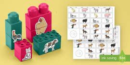 Adult and Baby Farm Animals Matching Connecting Bricks Game