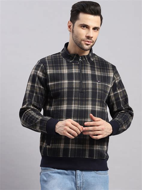 Buy Men Navy Blue Self Design Collar Full Sleeve Sweatshirt Online in ...