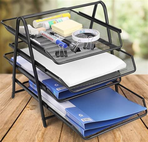Sonani 4 Layer Metal Mesh Document Tray File Rack for Office Desk ...