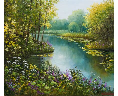 Forest Lake Oil Painting Landscape Original Art on Canvas - Etsy | Oil painting landscape ...