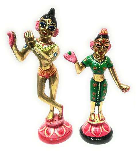 Buy Vrindavan shopi Pure Brass Hand Painted Golden Krishna and Dark ...