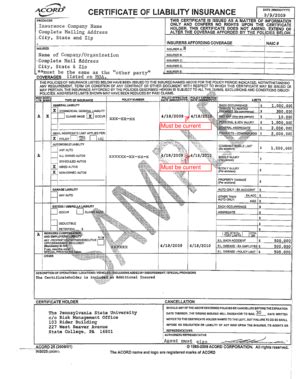 Fillable Online controller psu Certificate of liability insurance ...