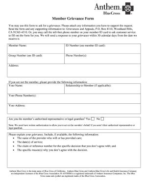 Member Grievance Form - Anthem - Fill and Sign Printable Template Online