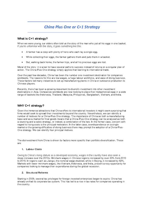 China Plus One Strategy - China Plus One or C+1 Strategy What is C+1 ...