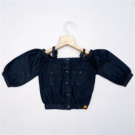 Buy Navy Blue & Blue Denim Top for Girls – Mumkins