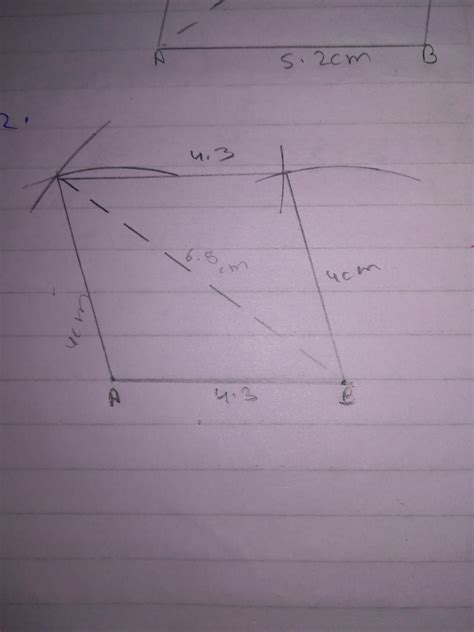Construct a parallelogram ABCD in which AB=4.3cm AD=4cm and BD 6.8cm ...