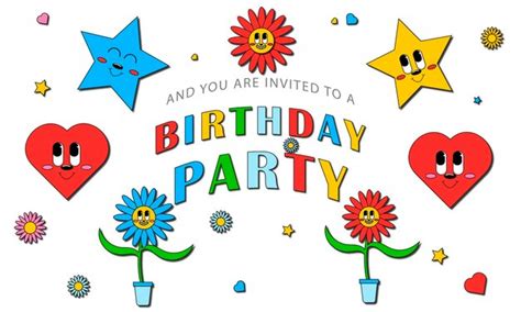 Birthday invitation cartoon characters | Premium Vector