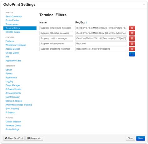 Filtering terminal content - Get Help - OctoPrint Community Forum