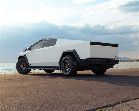 White Tesla Cybertruck - UP-03 Beadlock Forged Wheels In Satin Bronze