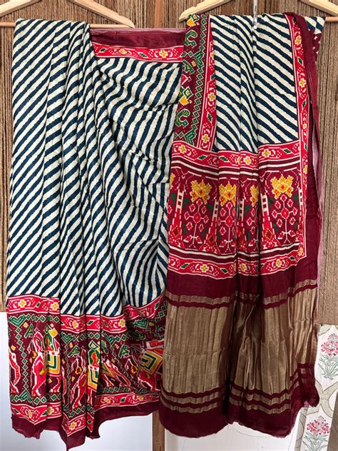 BLUE MAROON MODAL SILK PICHWAI SARI WITH ZARI BORDER PMS- 1024 – Weavekala