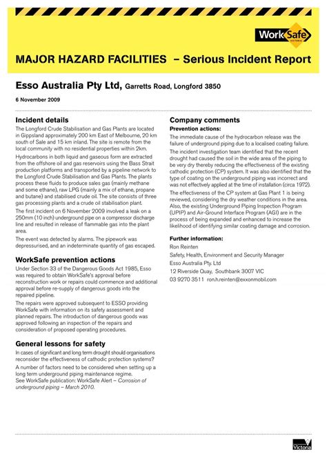 Major Hazard Facilities â serious incident report - WorkSafe Victoria