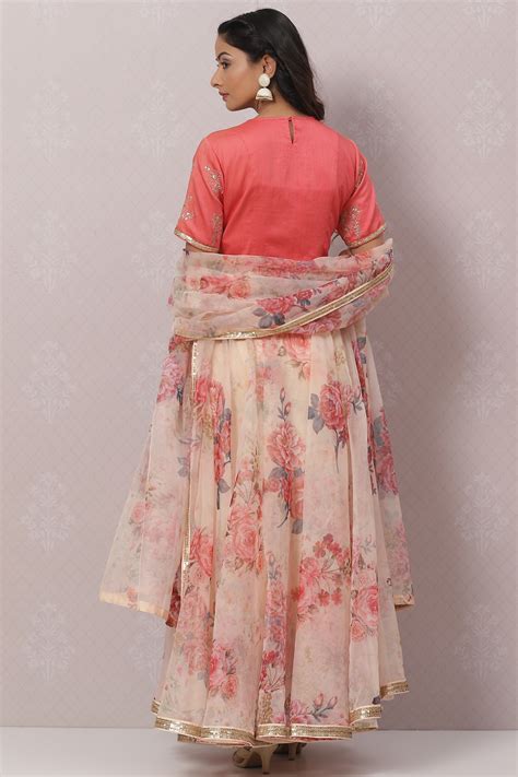 Coral Cream Poly Cotton Lehenga Set at Biba India