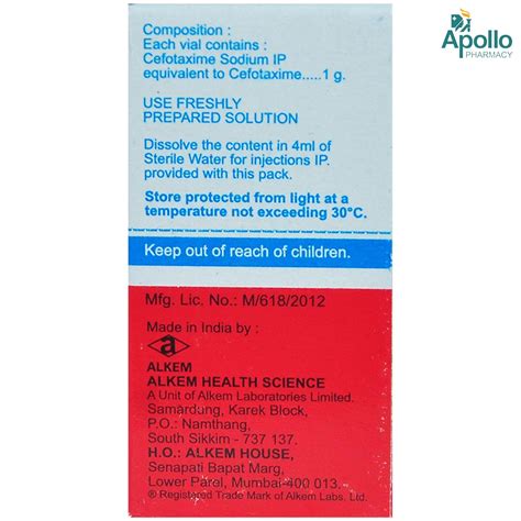 Taxim 1gm Injection 1's Price, Uses, Side Effects, Composition - Apollo ...