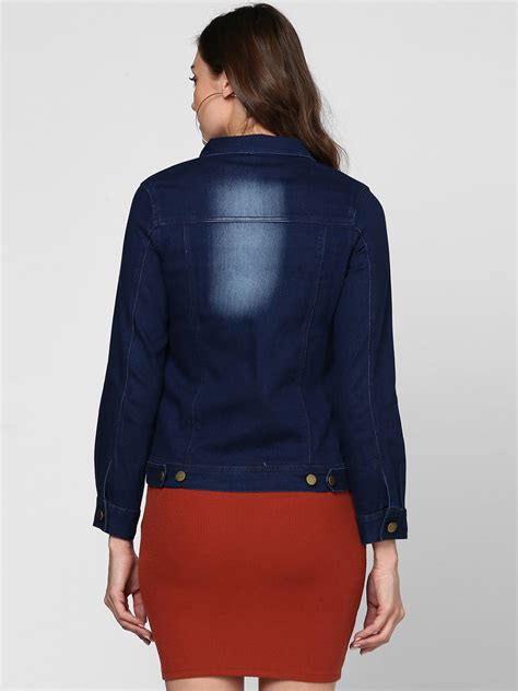 Women's Navy Blue Washed Denim Jacket – Stylestone