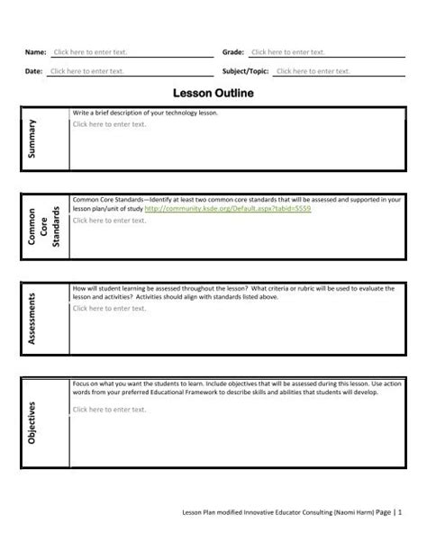 Image result for Lesson Outline Example