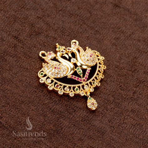 Micro Gold Plated Double Peacock Pendant with AD Stones - Sasitrends