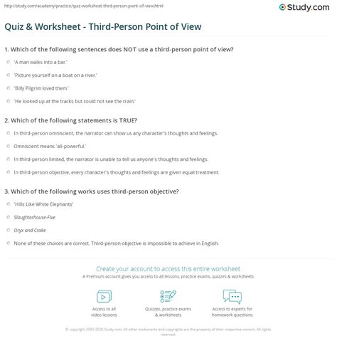 Quiz & Worksheet - Third-Person Point of View | Study.com