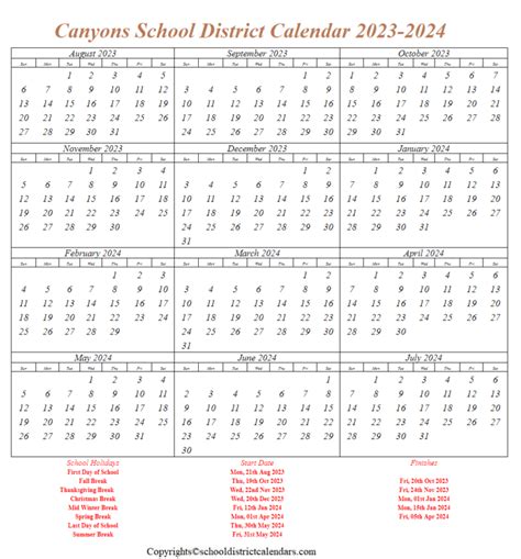 Canyons School District Calendar 2023-2024 With Holidays