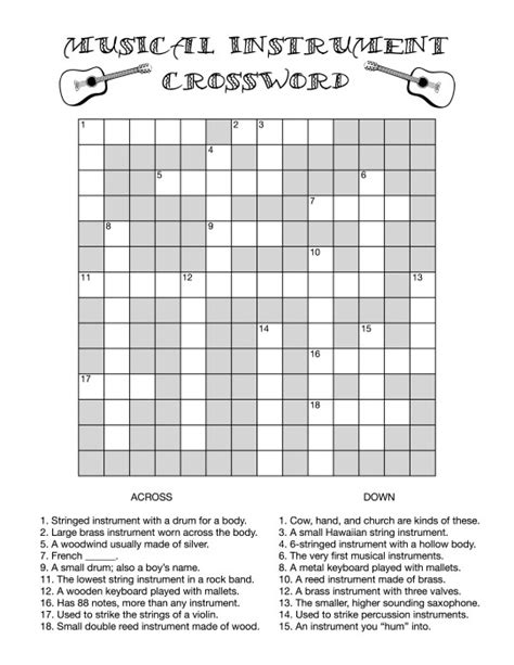 Musical Instrument Crossword | Lynne Davis Music