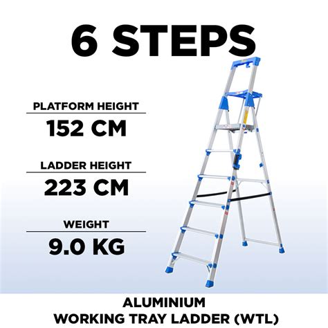 Aluminium 6 Steps Working Tray Ladder AL-WTL06 ALUCLASS — ALUCLASS MY