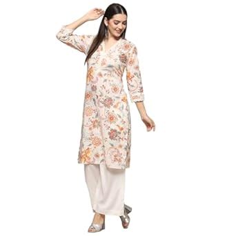 Buy BIBA Women's Cotton Printed Straight Kurtas (CHINTZPOP20226SS24OWHT ...