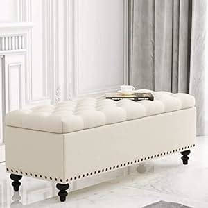 umar martLarge Brass Nail Upholstered Tufted Storage Bench Ottoman ...