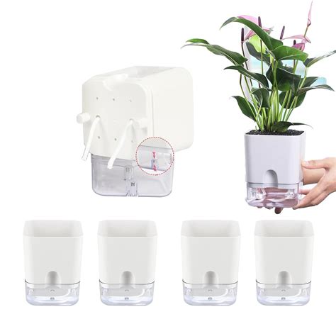 FellDen 4 Pack 4 Inch Self Watering Plant Pots for Indoor Plants ...