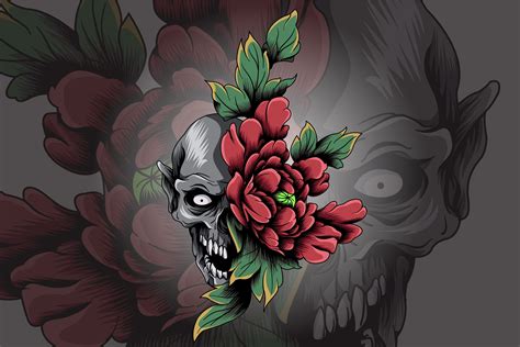 Skull with Flowers Vector Illustration Graphic by Epic.Graphic ...