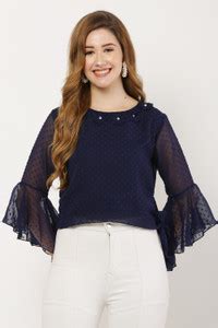 REESE Casual Self Design Women Dark Blue Top - Buy REESE Casual Self ...