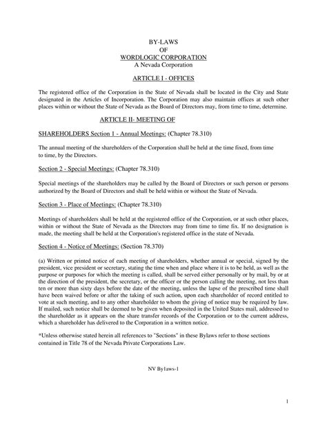 Free Printable Corporate Bylaws Templates [Word, PDF]