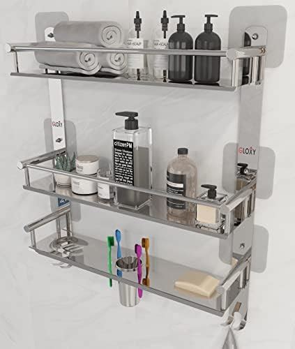 GLOXY ENTERPRISE Stainless Steel Magic Sticker Bathroom Shelf | 3-Layer ...