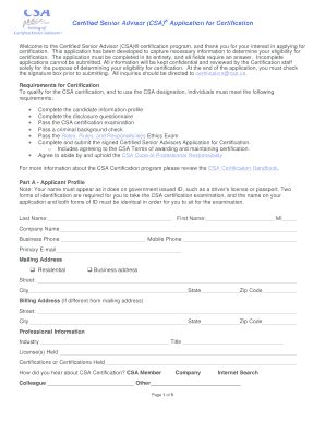 Fillable Online Downloading the CSA Application for bCertificationb ...