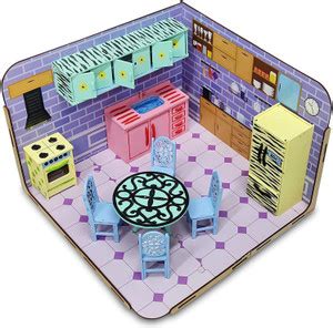 Webby DIY Build & Paint Kitchen with Furniture Wooden Dollhouse Kit for ...