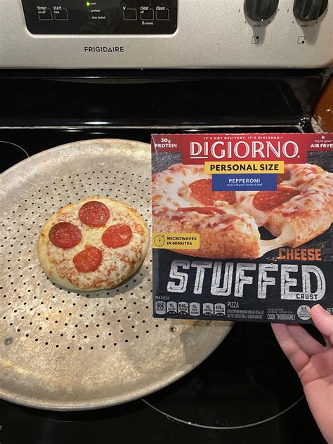 Digiorno personal size pepperoni stuffed crust pizza. Supposed to cook ...