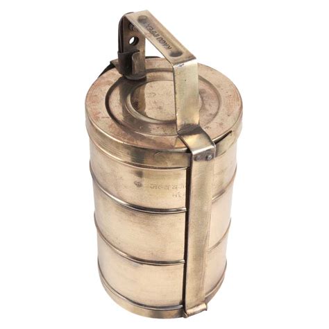 Brass Three Tier Tiffin Box in Antique Finish