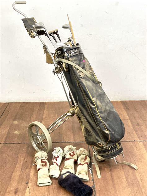 Lot - Vintage Golf Bag Boy Collapsible Rolling Cart