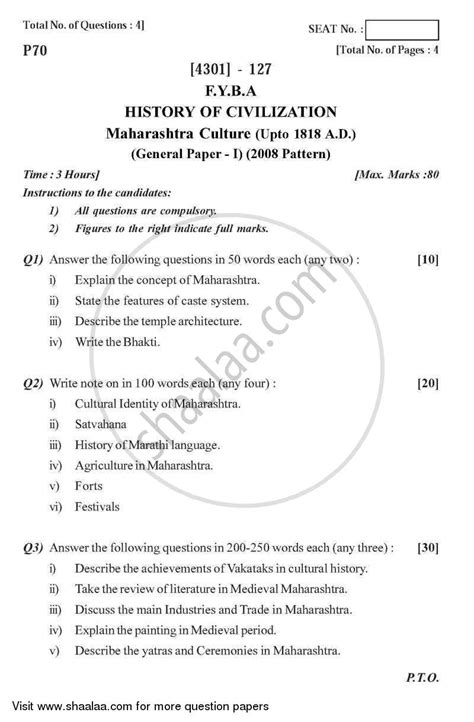 History General Paper 1- History of Civilization Maharashtra Culture ...