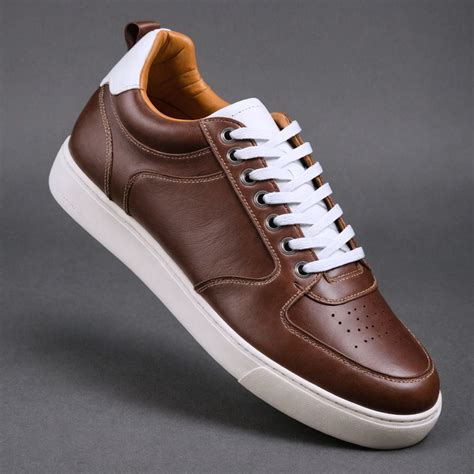 Brown Leather with Low Top Swift Sneak Lace-Up Sneakers with White Sol ...