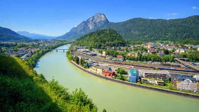 Kufstein Austria scenic town beneath the Kaiser Mountains (4K)